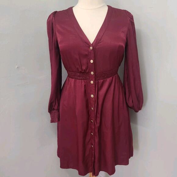 Lucy Paris Wine Burgundy Fit Flare Dress Pockets Large - Picture 1 of 13